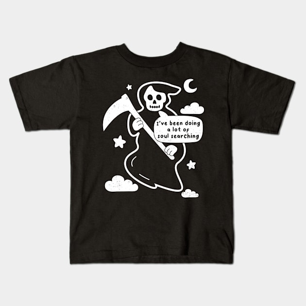 Funny Grim Reaper, Soul Searching Joke, Goth Humor Kids T-Shirt by SmokingPencils